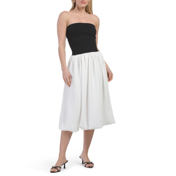 KALI FASHIONS Black/White Two Fer Strapless Mini Dress - Picture 1 of 2